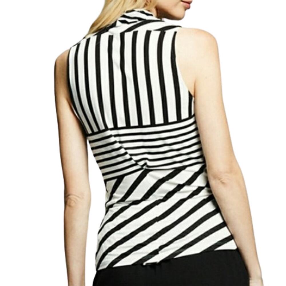 Peter Som Black White Contrast Stripe Faux Wrap Sleeveless Knit Top S - Picture 2 of 14